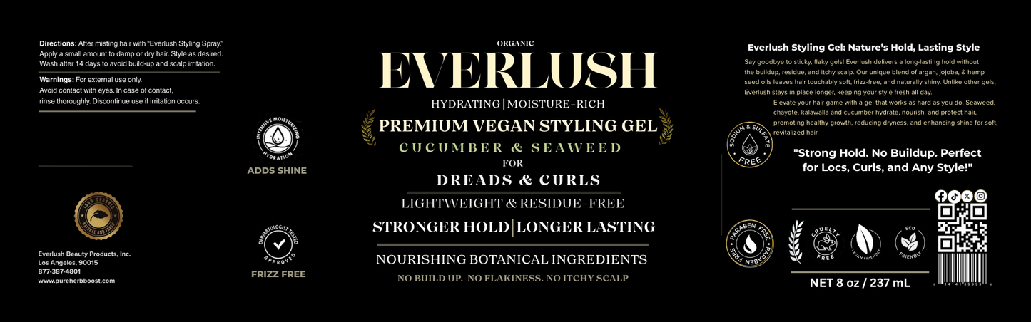 Everlush Premium Vegan Styling Hair Gel for Dreads, Curls and Coily Hair