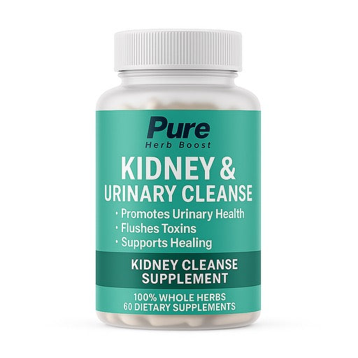 Product image of Kidney & Urinary Cleanse by Pure Herb Boost – 60 herbal capsules formulated for kidney detox, bladder function, and urinary tract health using plant-based ingredients.