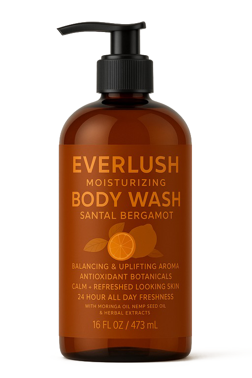 Product image of Santal Bergamot EverLush Herbal Body Wash – 16 oz earthy-citrus cleanser infused with Kalawalla and essential oils to refresh, hydrate, and revive dull or tired skin.