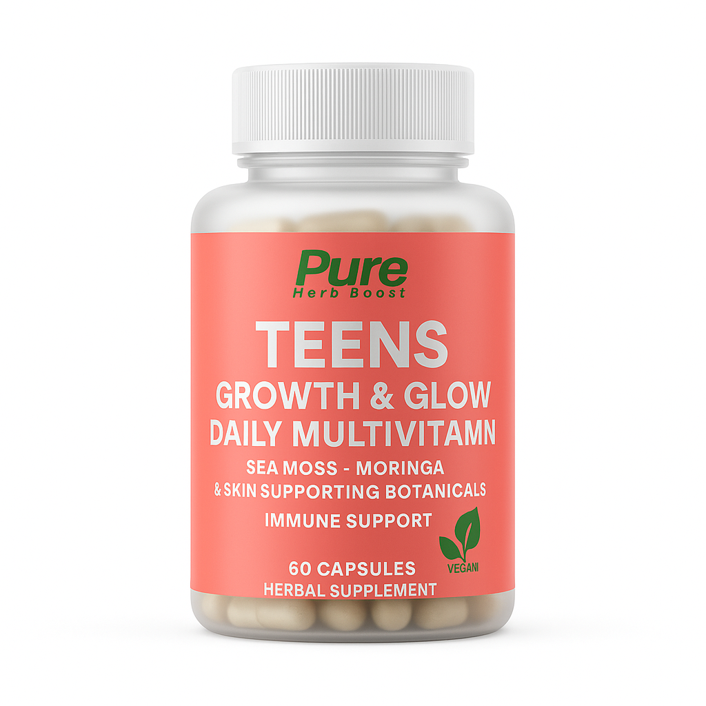 Teen’s Daily Multivitamin Herbal Blend by Pure Herb Boost – 60 capsules to support growth, immunity, and overall teen wellness.
