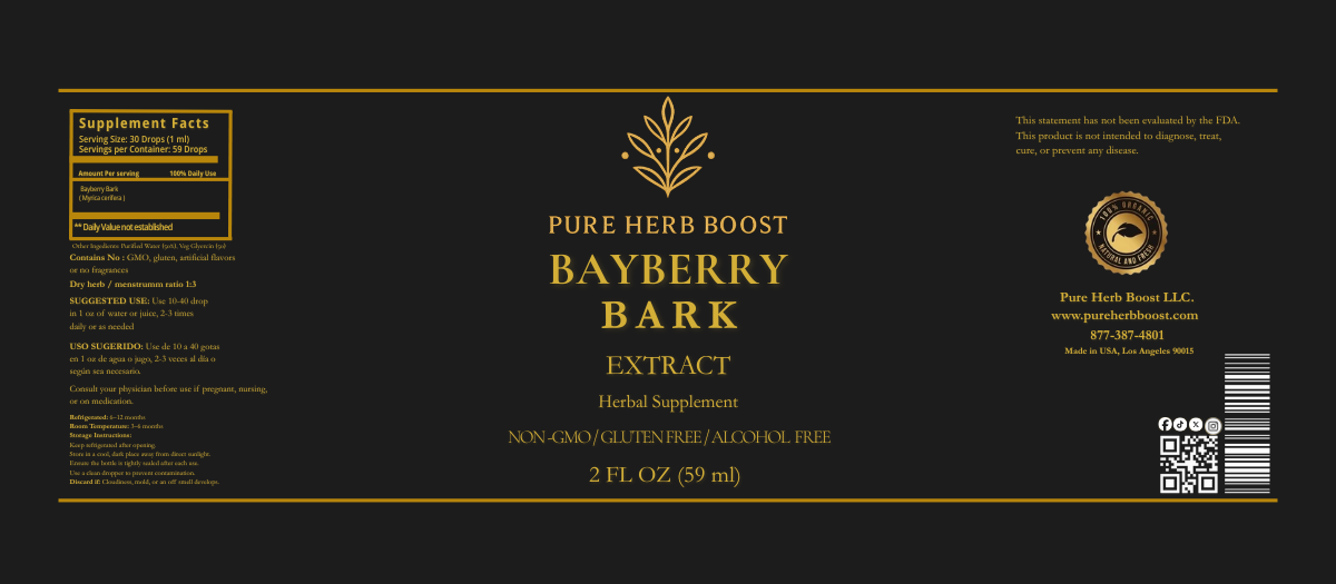Label image of Bayberry Extract by Pure Herb Boost – Natural herbal extract promoting digestive wellness and supporting the body’s mucous membranes.