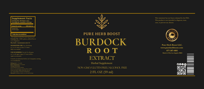 Label image of Burdock Root Extract by Pure Herb Boost – Herbal formula known for promoting skin clarity, aiding digestion, and supporting gentle detox.