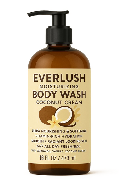 Product image of Coconut Cream EverLush Herbal Body Wash – 16 oz natural tropical cleanser infused with Kalawalla and coconut for deep hydration, softness, and a silky-smooth finish.