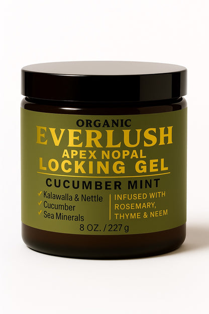 Everlush Apex Nopal locking gel Cucumber Mint 8 oz  jar with green label and black lid on a white background