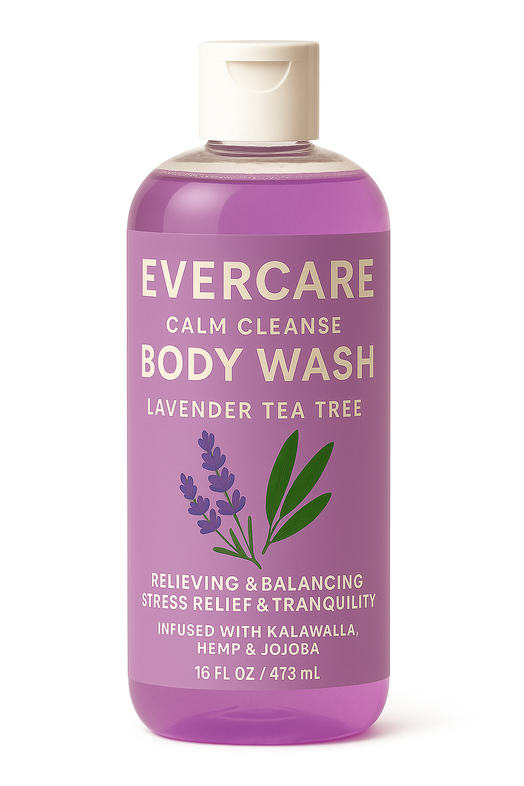 Lavender-infused body wash bottle on a tiled surface, promoting relaxation and skin nourishment.