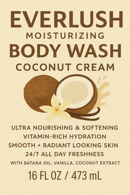 Coconut Cream Herbal Body Wash (16 oz) Everlush Naturals