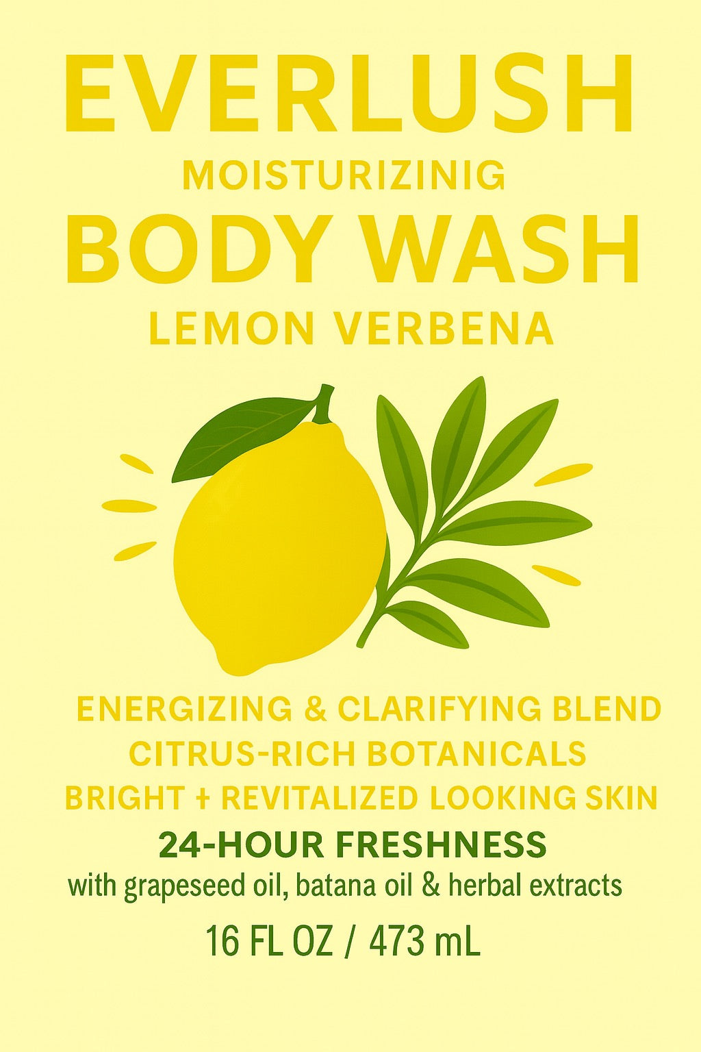 Lemon Verbena Herbal Body Wash (16 oz) Everlush Naturals