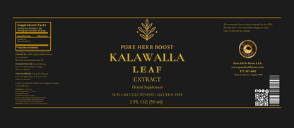Label image of Kalawalla Extract by Pure Herb Boost – Organic herbal extract designed to promote overall wellness, support skin hydration, and enhance the body’s natural detox processes.