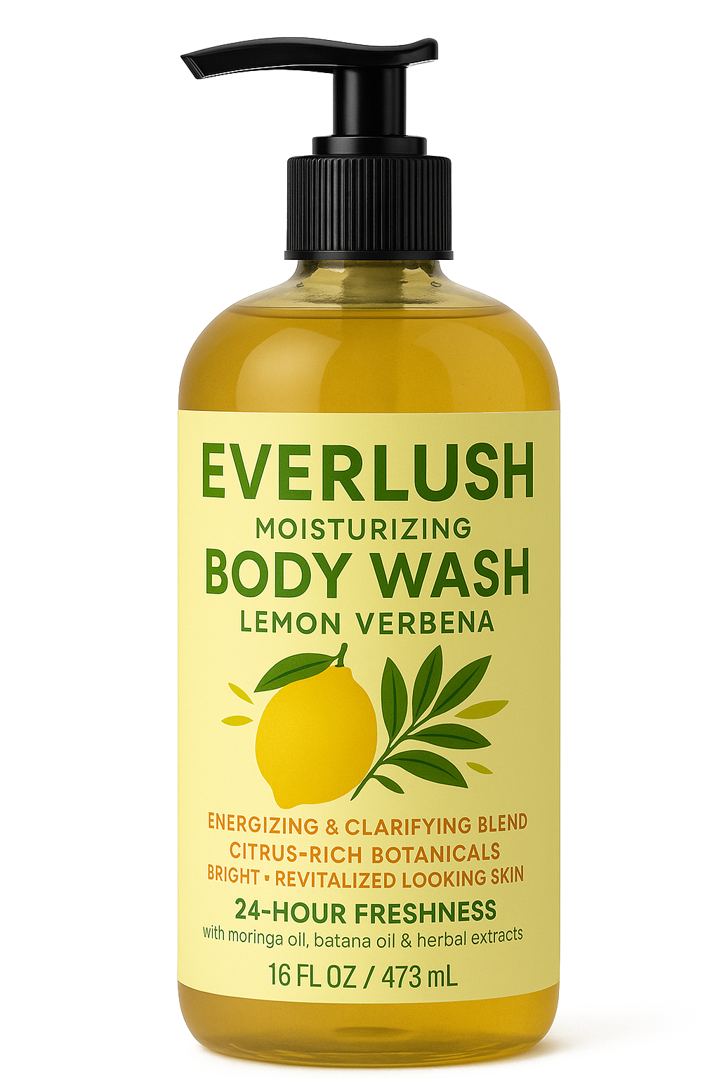 Product image of Lemon Verbena EverLush Herbal Body Wash – 16 oz gentle, refreshing cleanser infused with Kalawalla and lemon verbena for nourishing hydration and a fresh, citrus scent.