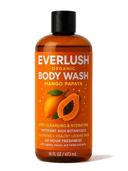 Product image of Mango Papaya EverLush All Natural Herbal Body Wash – 16 oz cleanser infused with Kalawalla and 100% essential oils for a tropical, refreshing cleanse and lasting skin hydration.