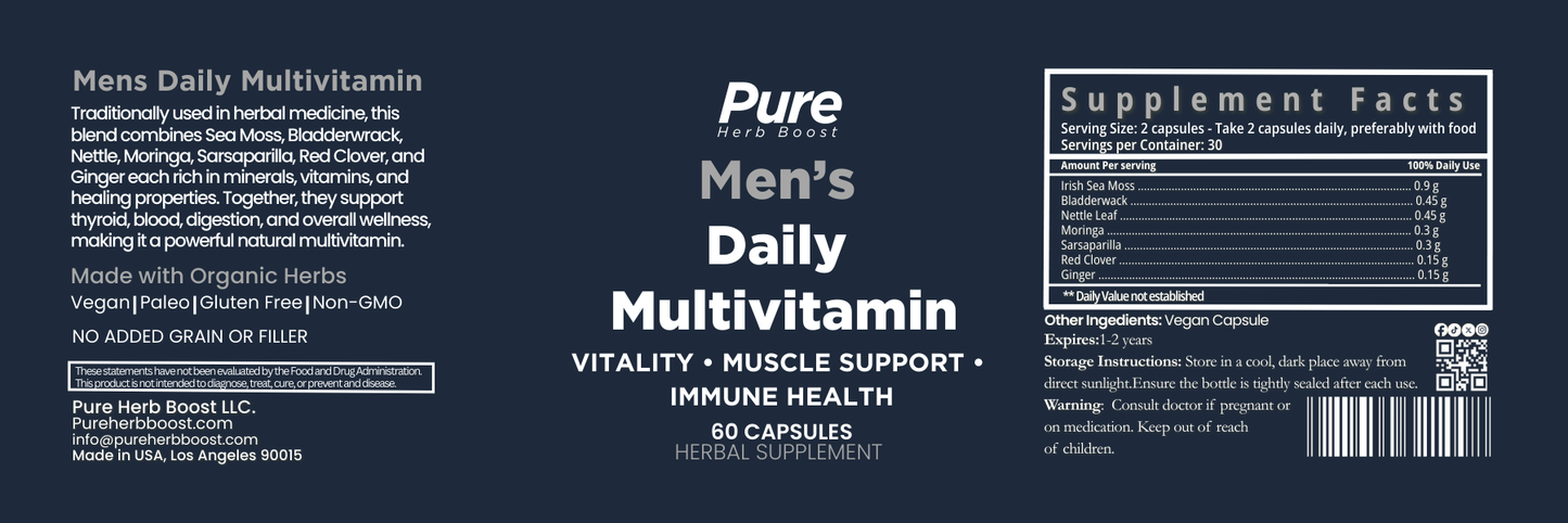 Men’s Daily Multivitamin Herbal Blend – Vitality, Muscle, and Immune Support (60 Capsules)