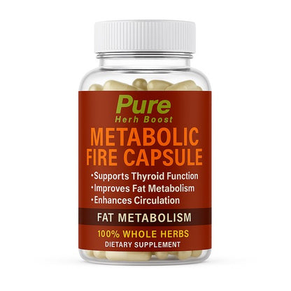 Metabolic Fire Pure Herb Boost Capsules – Detox Phase 2 bottle, designed to support metabolism, enhance fat burning, and aid detoxification for improved overall health.
