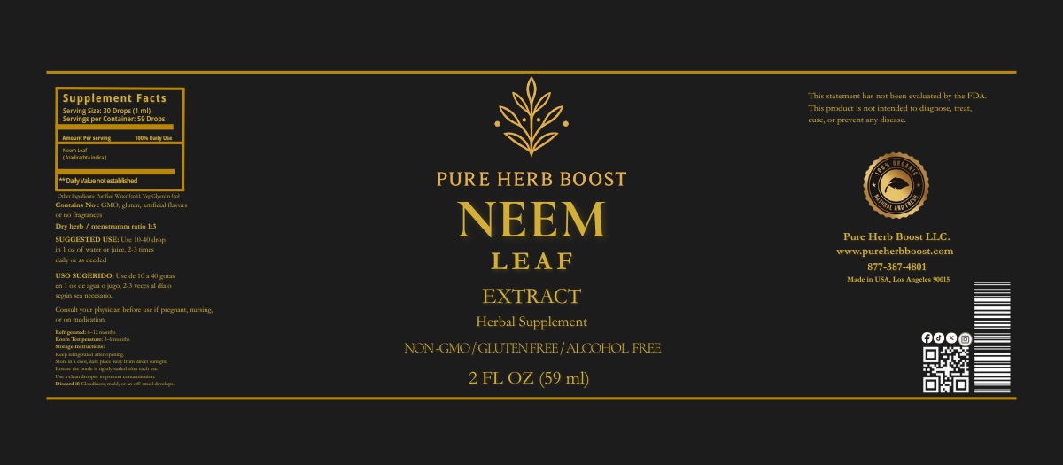Neem Extract – 60 capsules formulated for immune support, detoxification, and promoting healthy skin with natural neem properties.