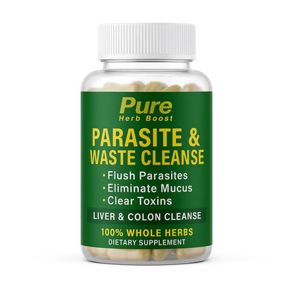 Pure Herb Boost Parasite & Waste Cleanse 60 Capsules, designed for Detox Phase 1, promoting natural detoxification, gut health, and waste elimination.

