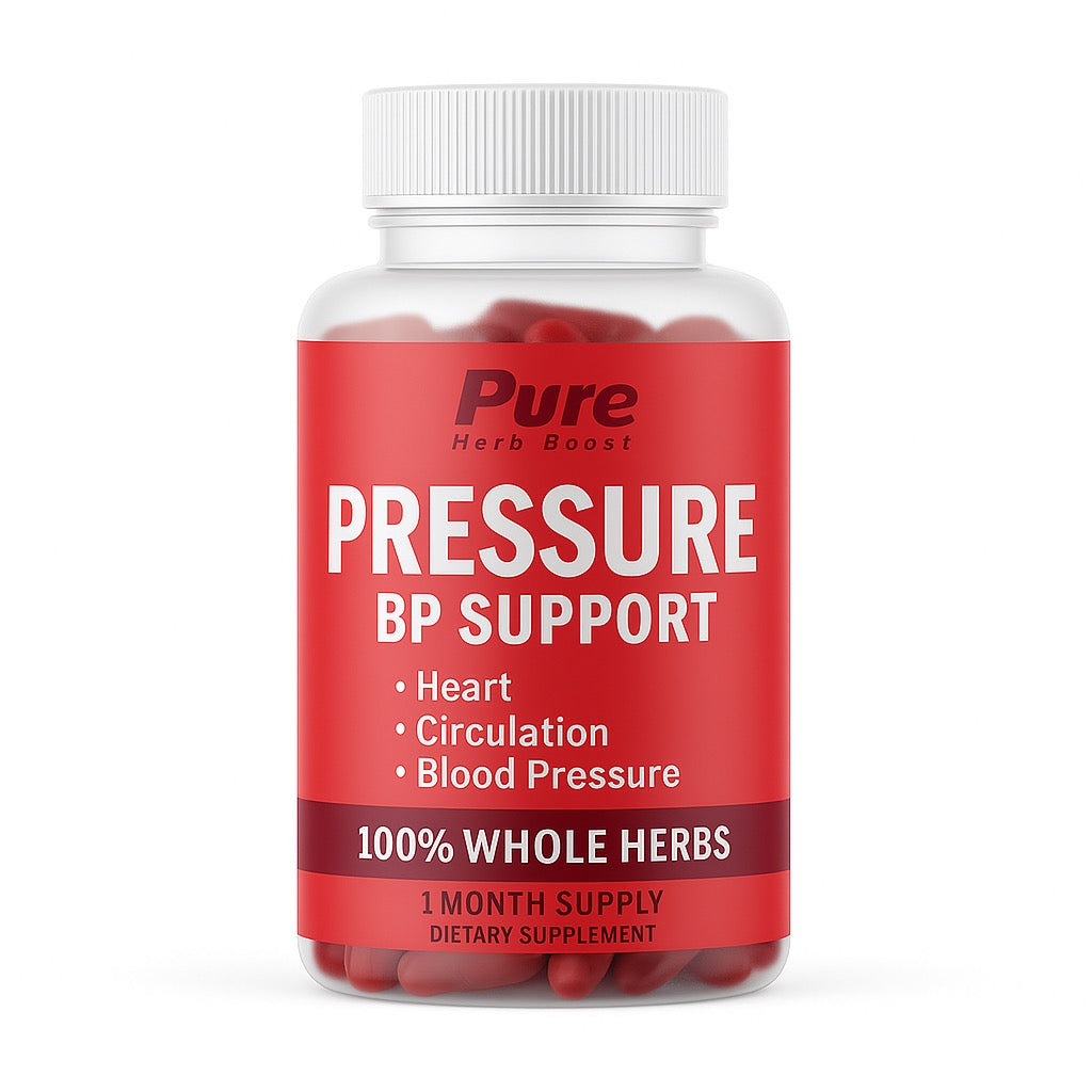 Product image of PurePressure BP Support – 60 herbal capsules formulated to support natural blood pressure levels, enhance heart health, and promote circulatory wellness.